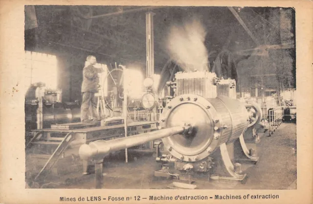 Cpa 62 Mines De Lens Fosse N°12 Machine D'extraction