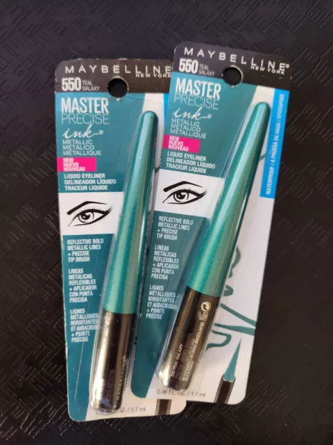 Lote de 2 delineadores líquidos metálicos de tinta precisa Maybelline Master 550 Teal Galaxy