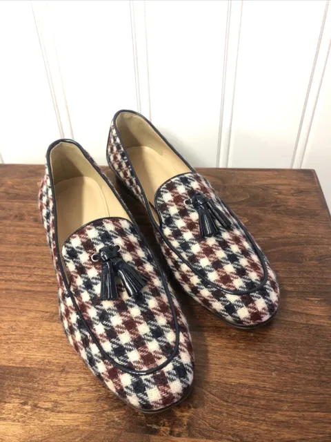 JCrew $188 Charlie Loafers in Tweed Sz 6.5 Navy Red Ivory Flats F5847 Shoes