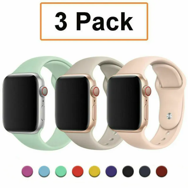 3 Pack For Apple Watch 9-1 iWatch SE 38/40/42/44/49mm Silicone Sport Band Strap