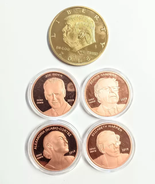 2019 Copper Coin Set Zero Cents RARE!!!  Biden,Sanders, AOC,Warren + 2018 Trump