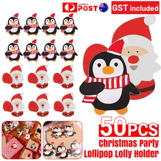 50PCS Christmas Party Lollipop Lolly Holder Sugar-loaf Paper Card Santa Xmas AU