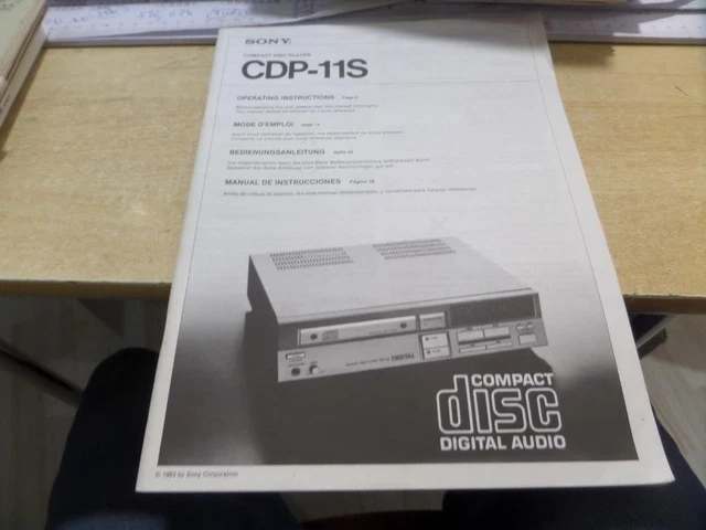 BEDIENUNGSANLEITUNG SONY COMPACT Disc Player CDP-11S /B3 EUR 16,00