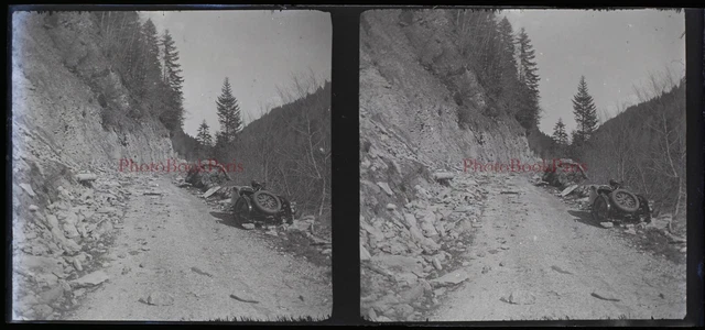 Vintage Mountain Sports Car c1930 Photo NEGATIVE Stereo Glass Plate 