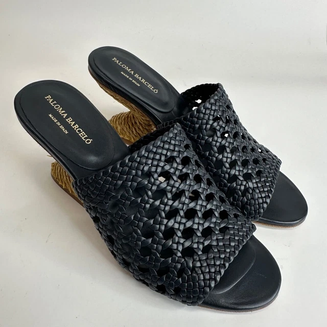 Paloma Barcelo Womens Runny Sandal Heel Navy Blue Leather Slip On Mid 5 New