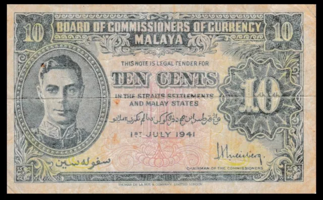 Malaya 10 Cents Banknote1941 - P 8 - King George VI
