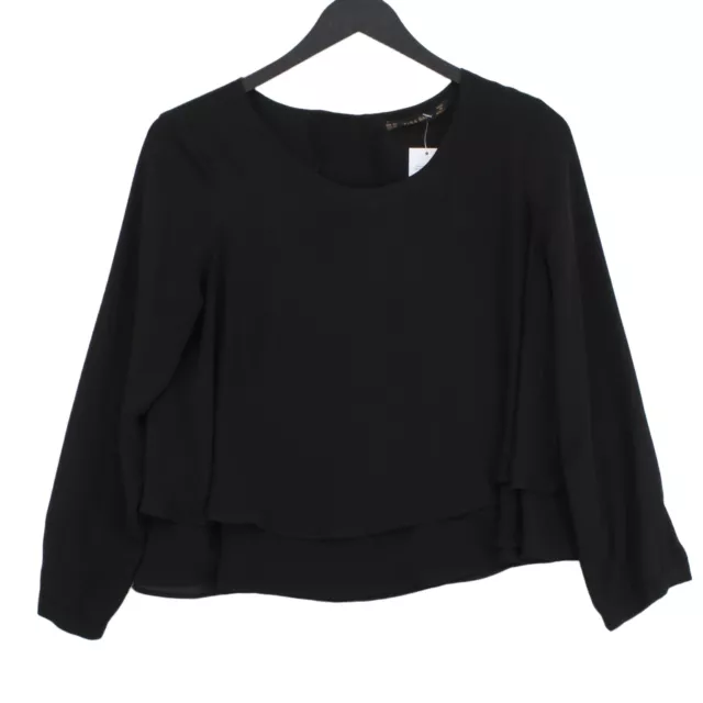Zara Women's Top XS Black 100% Other Long Sleeve Round Neck Basic