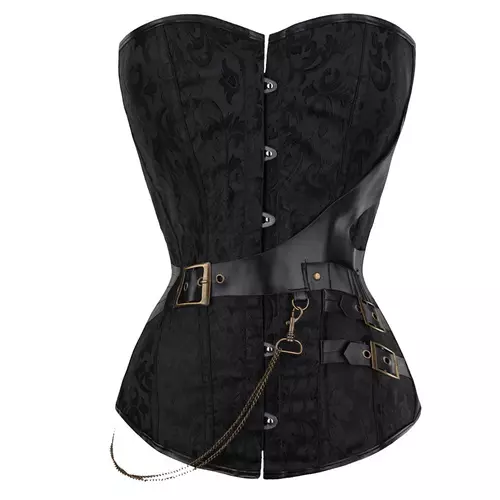 Plus Size Women Steampunk Corselet Boned Faux Leather Gothic Corset with GString