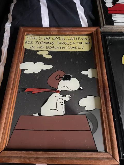 Vintage Snoopy Charlie Brown Peanuts Framed Mirror Retro Woodstock