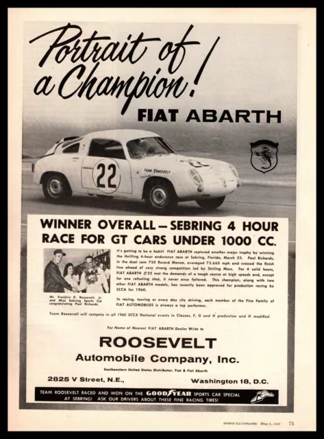 1960 Fiat Arbarth Wins Sebring Race Roosevelt Automobile Washington DC Print Ad