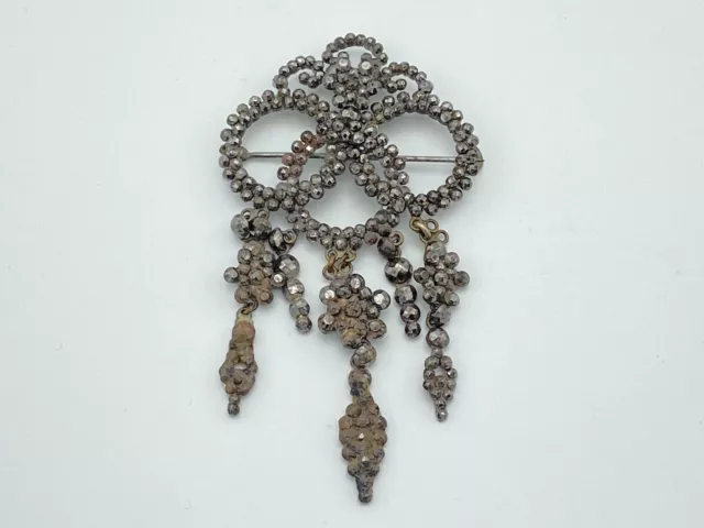 Georgian Cut Steel Knot & Tassel Drop Brooch Circa 1810