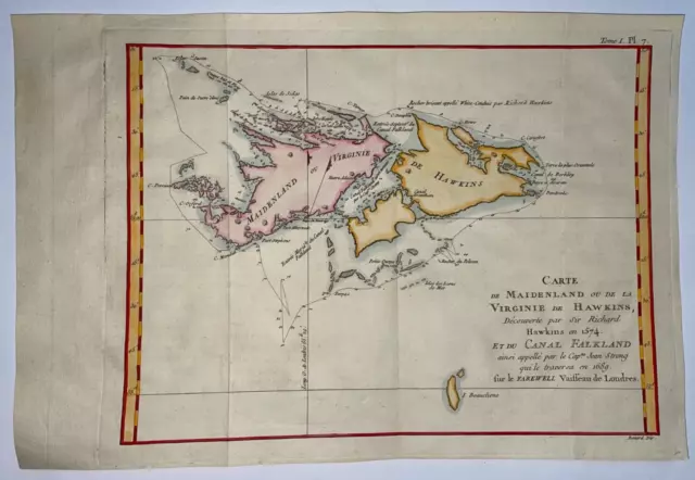 Falkland Islands South America 1774 Hawkesworth Antique Sea Chart 18Th Century