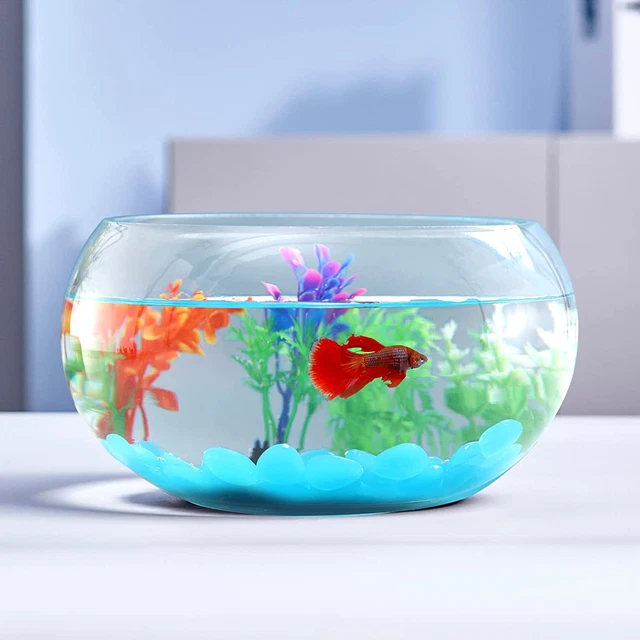 1Gallon Glass Fish Bowl with Fluorescent Rocks Colorful Plastic Trees WhiteGlass