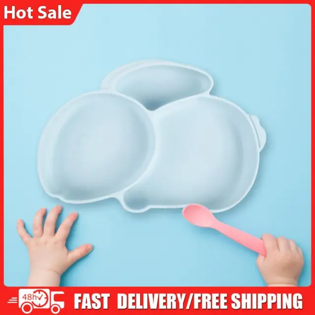 Cartoon Children Dishes Silicone Baby Feeding Dishes Baby Cutlery (Light Blue)