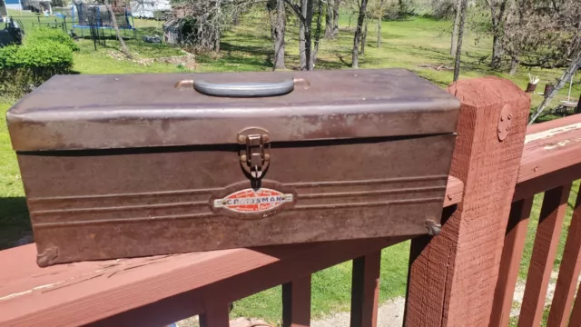 Vtg Craftsman Crown Logo Tool Box W/Rare Built In Tray & Metal Handle 19x7x7