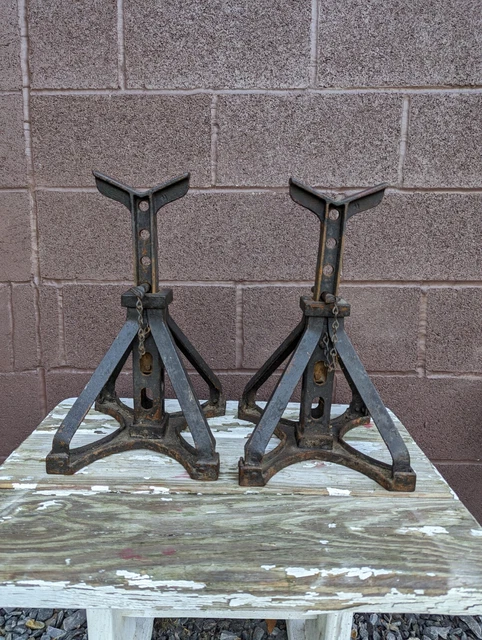 Pair Antique 1920's Heavy Duty Cast Iron Metal Jack Stands Duffy? Car Automotive