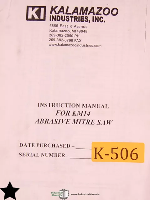 Kalamazoo KM14, Mitre Saw, Instructions and Parts Manual