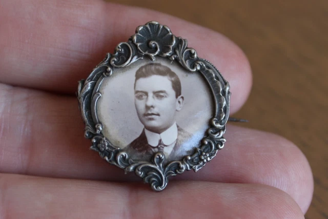 Broche Ancienne Porte-photo En Argent Massif Sterling, Vers 1900, Très Bon état