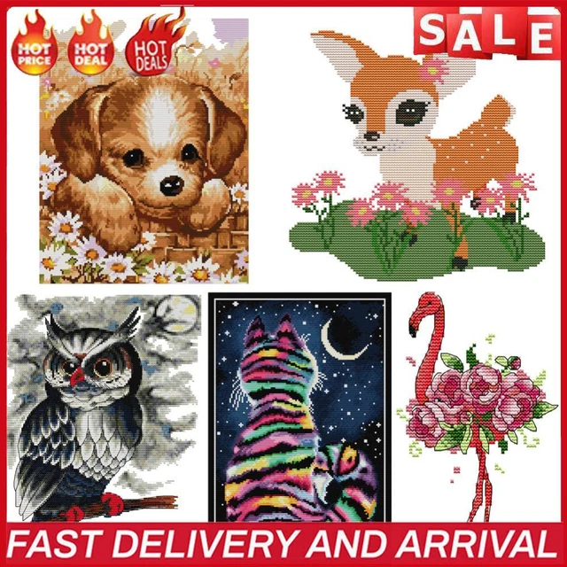 Needlework Kit 14CT Stamped Cute Animal Series Canvas Cross Stitch DIY Artwork