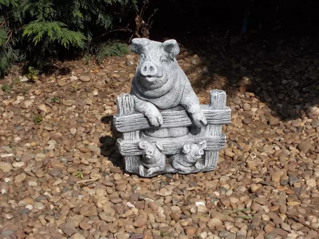 Pig with piglets on a Fence concrete garden ornament