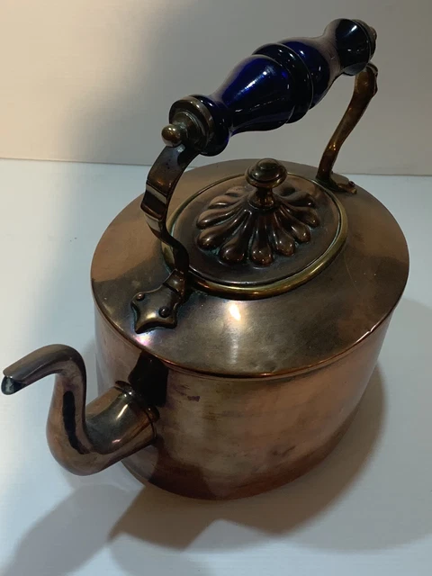 Victorian Oval  Copper Kettle With Porcelain Handle Good Quality Stitched Seams
