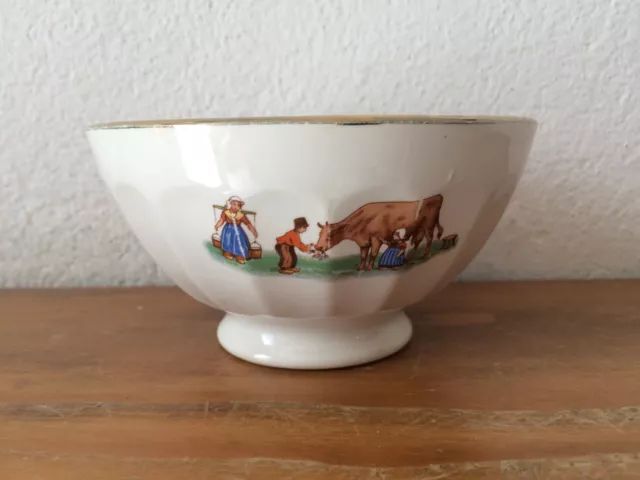 Ancien Bol / Old Bowl Decor A La Vache Campagne Type Digoin Avr2