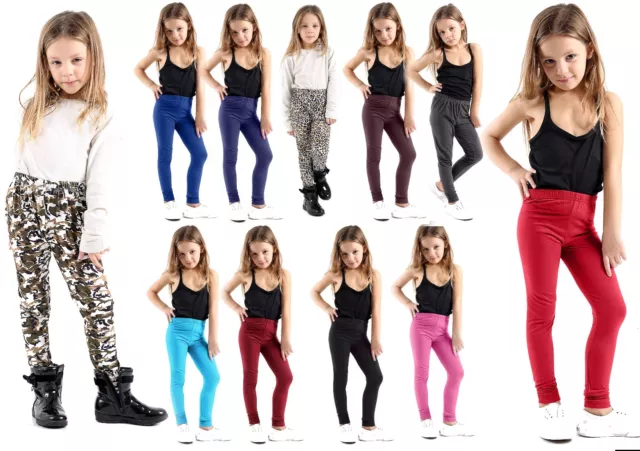 Kids Girls Plain Leggings Trousers Full Stretch printed Legging 45% Cotton 3-13y