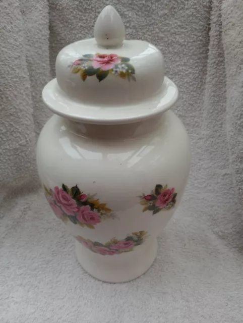 Beautiful Arthur Wood Glazed Pottery Ginger Jar With Rose Design Pattern