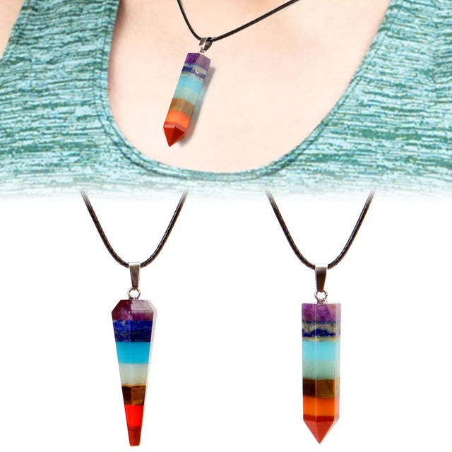 7 Chakra Natural Crystal Pendulum Quartz Stone Pendant Healing Gemstone Necklace