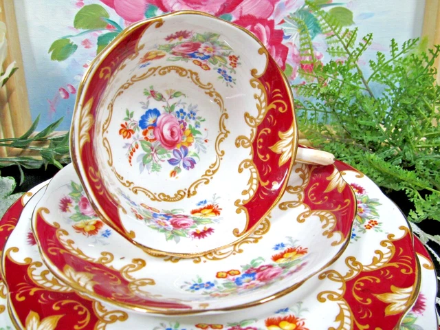 Royal Albert taza de té y platillo trío Canterbury rojo rosa juego de taza de té