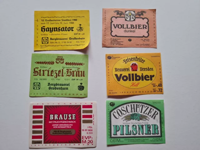 verschiedene Brauereien Sachsen, 6 Etiketten,  DDR-Bierflaschenetikett #rar 