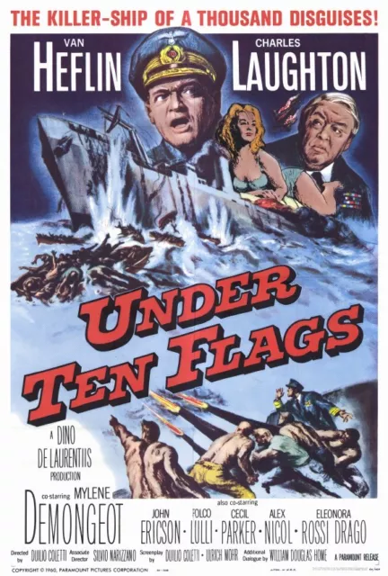 UNDER TEN FLAGS Movie POSTER 27x40 Van Heflin Charles Laughton Mylene Demongeot