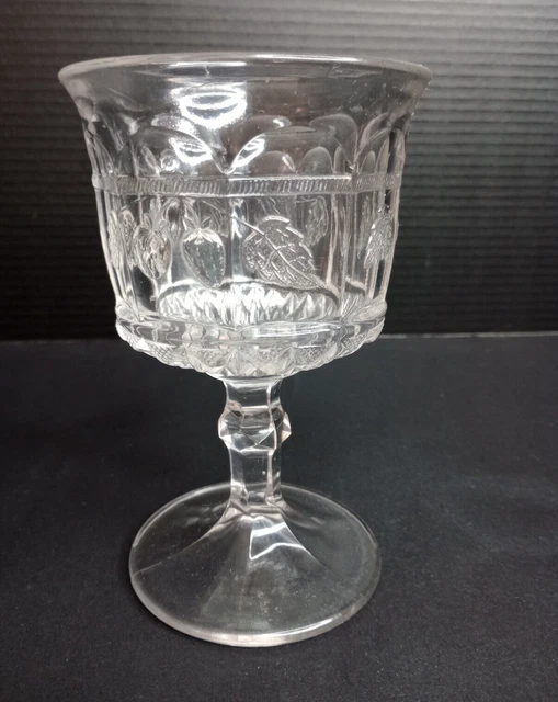 Antique c1911 NORTHWOOD Strawberry & Cable Footed Water Goblet Glass ~ Clear 6"