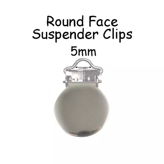 10 Suspender Clips 5mm Silver Round Face Suspender Pacifier Holder Mitten Clips