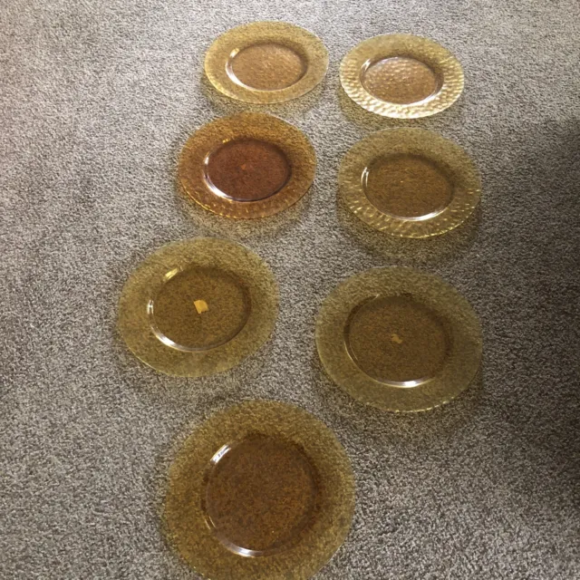 Beautiful Hand Blown Amber Textured  Glass Large Plate/Charger Set Of 7