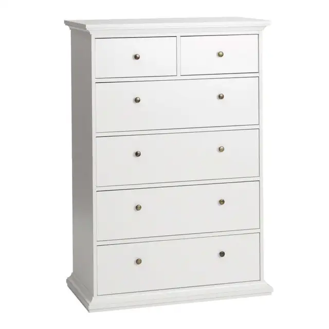 Parisfrench Country Style Tall 4+2 6 Drawer Chest Of Drawers In White