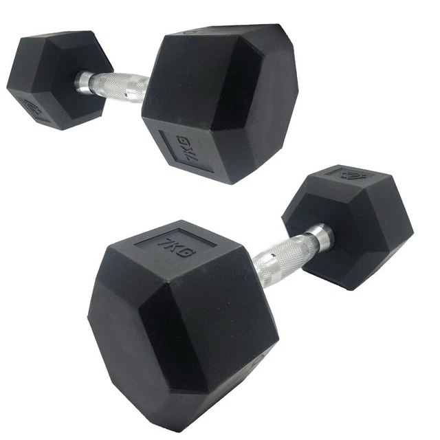 4kg Hex Rubber Dumbbells Pair Cast Iron Home Weights Gym Strength Fitness