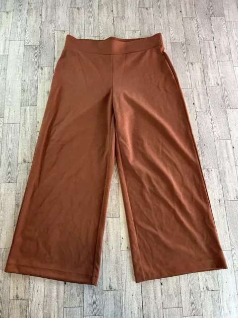 LOFT Pants Womens S Petite Orange Wide Leg Elastic Waist Pull On Cropped Comfy