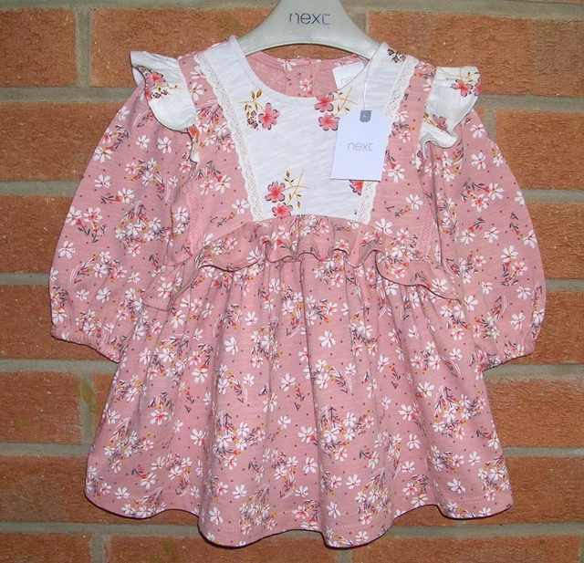 Bel vestito nuovo con etichette NEXT Ragazze Peaches Pizzo Crema Floreale Età 3-6 Mesi NUOVO