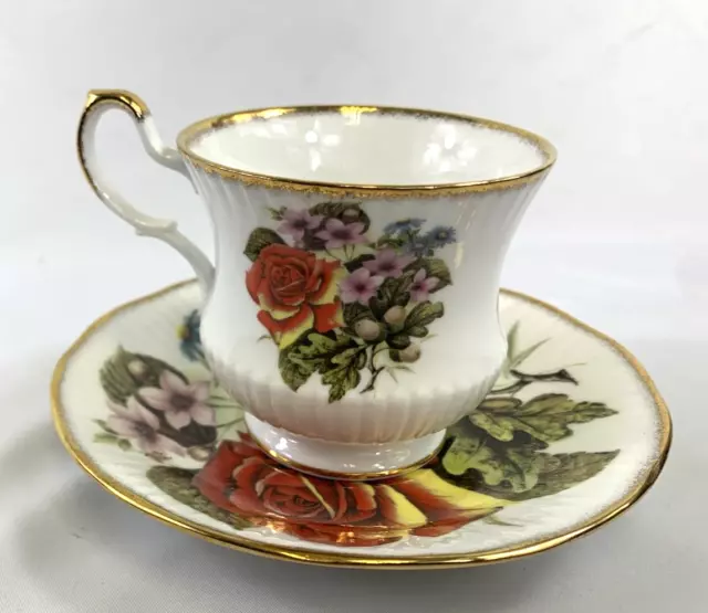 Queen's Rosina Fine Bone China England Teacup & Saucer Floral  & Gold Trim VTG