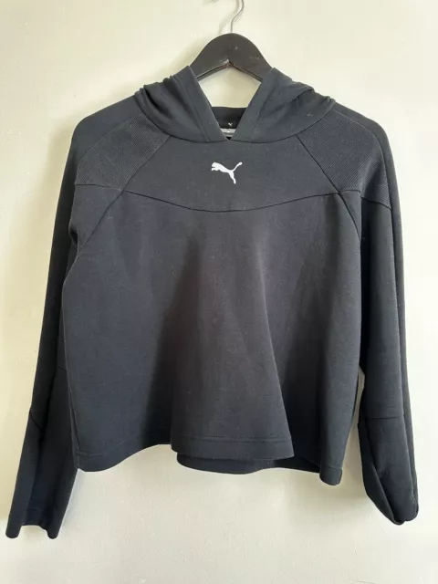 Puma Womens Hoodie Medium Black Hooded Sweatshirt Pullover Cropped