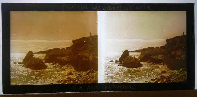 zc28 positive stereo glass plate BE circa 1920 Sables d'Olonne animated rocks