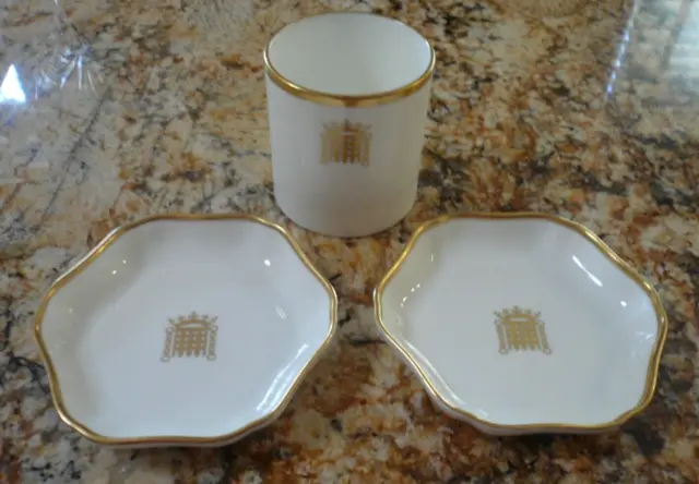 Vtg Coalport House of Commons 3 Piece Cup 2 Dishes Parliament Portcullis England