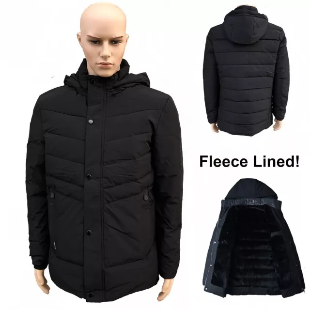 Mens NEW Puffer Jacket Warm Padded Detachable Hooded Lined Coat Outer Wear