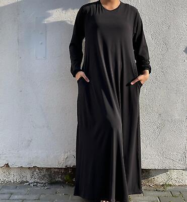 Womens Plain Abaya Black with Pockets New Burkha  Jilbab Long Jersey Maxi Dress