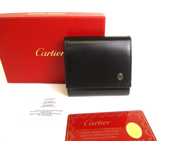 Authentic Cartier Pasha de Cartier Black Leather Coin Purse #9737