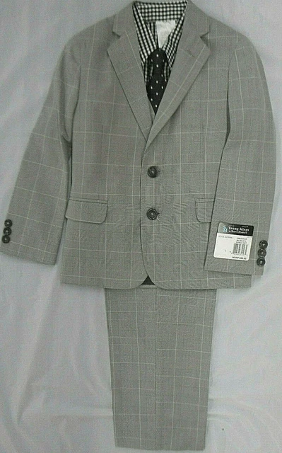 Boys Young Kings by Steve Harvey $80 5pc Black & White Plaid Suit Sizes 6 & 7