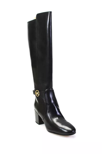 Michael Michael Kors Womens Carmen Block Heel Knee High Boots Black Leather Sz 8