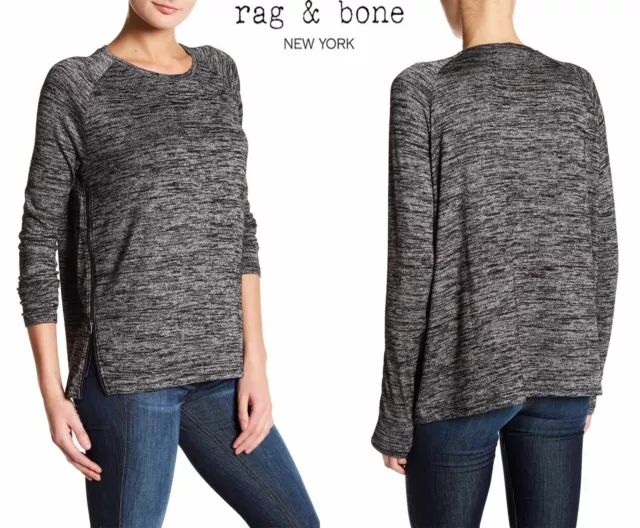 Rag & Bone Nwt $160 Long Sleeve W/Zip Rayon Blend Heather Black Camden.  Sz Xxs