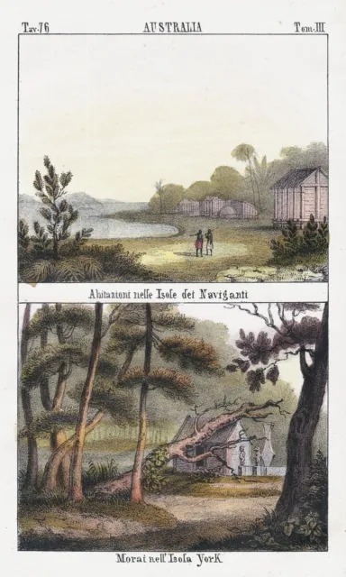 Français Polynesia Samoa Islands MO' Orea Oceania Costumes Lithographie 1840